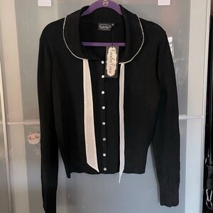 Voodoo vixen front tie pearl cardigan in Black